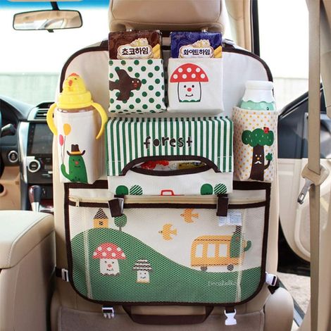 Sac de rangement pliable pour voiture, organisateur de dossier en tissu Oxford, avec poches, boîte à mouchoirs, pour bouteilles et j (1/5)