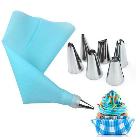 Buse À Douille - Sac À Douille En Silicone - Kit Décoration Gâteaux - Acier Inoxydable Et Silicone - 6 Buses + 1 Convertisseur - 1 Pièce (1/5)