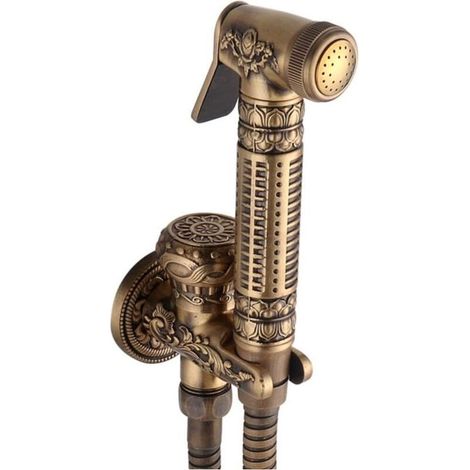 Bidet shower head for toilet, antique brass hand shower with hose, wall-mounted baby and pet shower, bronze (1/5)