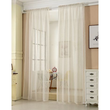 WOLTU Gardinen transparent mit Kräuselband Vorhang Leinenoptik Halbtransparent Voile Leinenvorhang Stores Fensterschal Dekoschal Wohnzimmer Kinderzimmer Schlafzimmer, 140x225 cm Creme (1 Stück)