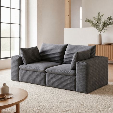 Canapé droit 2 places en velours côtelé 180 cm – Accoudoirs XL – Canapé rembourré – Idéal pour salon – Gris –180X90X60 cm (1/5)