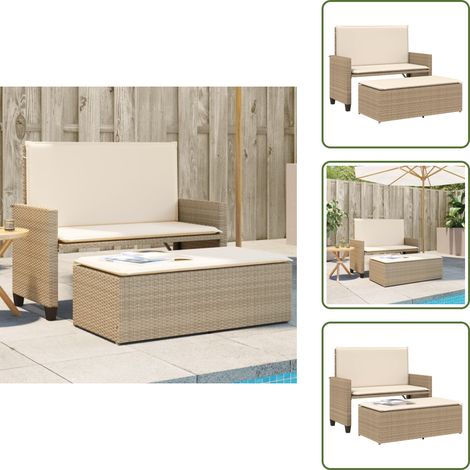 vidaXL Banco de jardín con cojines y reposapiés ratán sintético beige (1/5)