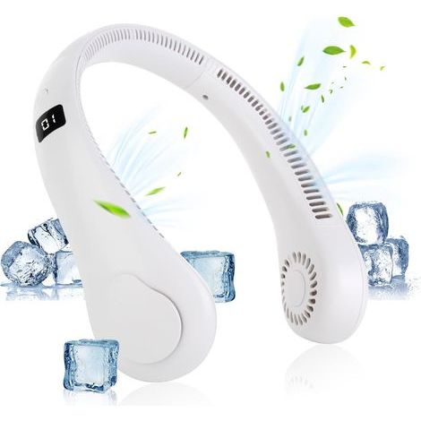 Tragbarer, klingenloser Nackenventilator zum Aufhängen, mit 360°-Luftstrom und 5 Geschwindigkeitsstufen, USB-aufladbar, weiß, für den Innen- und Außenbereich, auf Reisen oder beim Sport. (1/4)