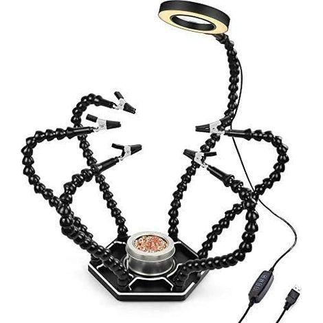 Lampe loupe de soudage LED 3x avec 3 couleurs de lumière réglables et 6 bras flexibles. grande table de soudage à base métallique (1/5)
