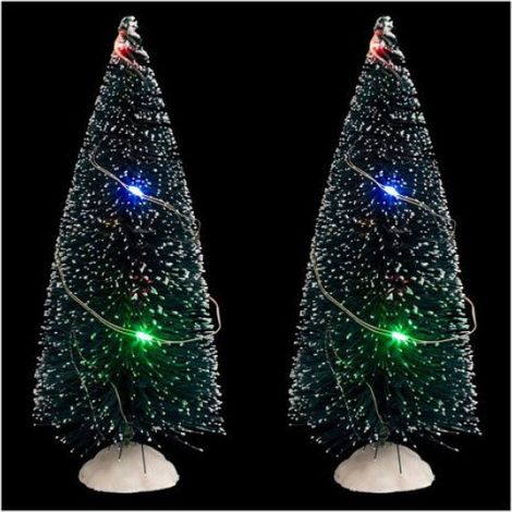 Sapin de Noël - 15 cm - 20 Micro Led Blanc Chaud - Fonctionne sur Piles - Lot de 2