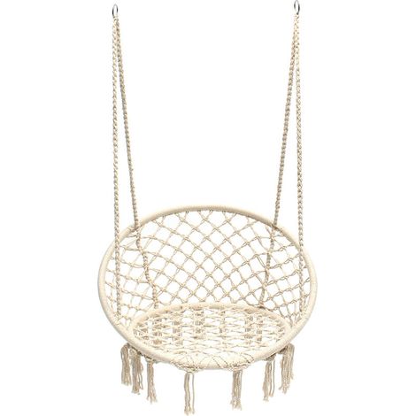 Fauteuil suspendu en macramé – Capacité 120 kg – Corde en coton et cerceau en fer – Pour intérieur et extérieur – Installation rapide (1/4)