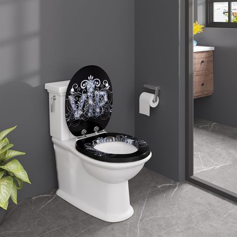 WOLTU Premium Toilettensitz Toilettendeckel mit Absenkautomatik WC-Sitz aus MDF Holzkern Universal Softclose Scharnier Klodeckel Antibakteriell Desgin Décor (1/5)