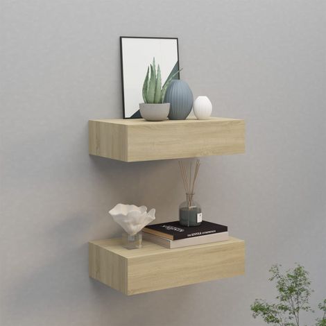 vidaXL Wall-mounted Drawer Shelves 2 pcs Oak 40x23,5x10cm MDF