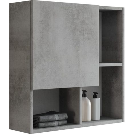 Armoire Murale avec Porte asymétrique Ciment, Bois de chê, Gris béton, L.71 x P.22 x H71 CM (1/3)
