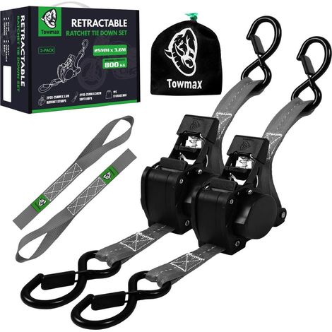Kit de sangle de serrage automatique 3,6m x 25mm avec crochets en S, 2 pièces