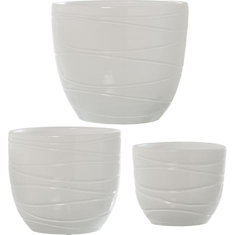 Lot de 3 cache-pots en céramique blanc brillant °20X18 Cm +°25X23 Cm +°30X28 Cm