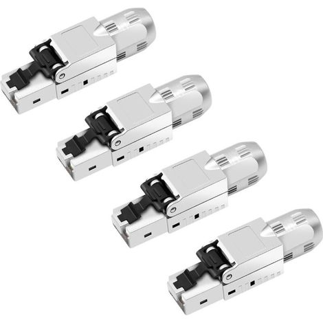 Lot de 4 fiches réseau CAT 7 RJ45 sans outil - Connecteur LAN sans outil - Compatible avec câble réseau Cat 7,6a 6 - Connecteur Ethernet jusqu'à 10 Gbps - Transmission de signal stable 1000 m (1/4)