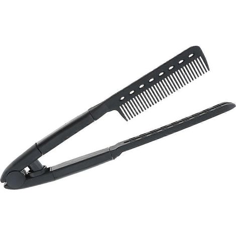 Peigne lisseur professionnel noir en forme de V, lisseur de salon à tension, idéal pour le coiffage professionnel. (1/4)