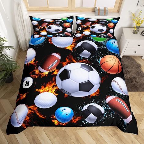 Football Housse de Couette Basketball Baseball Ball Jeux Parure de Lit 200x200cm Ball Sports Décor Sets de Housse de Couette Microfibre Volleyball Chambre à coucher Parure Housse de Couette - 200x200c (1/5)