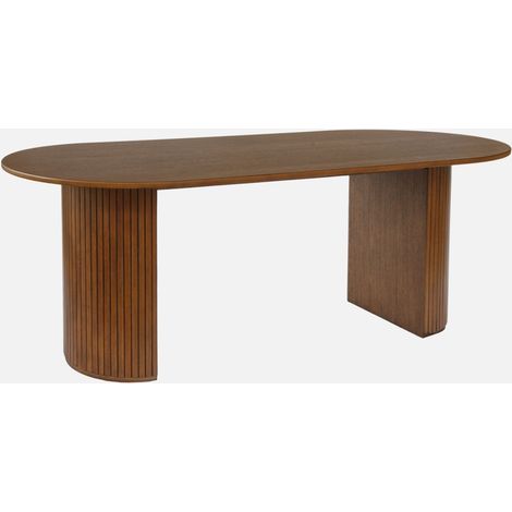 Mesa de comedor oblonga de madera de hevea y chapa de roble de 6 a 8 plazas