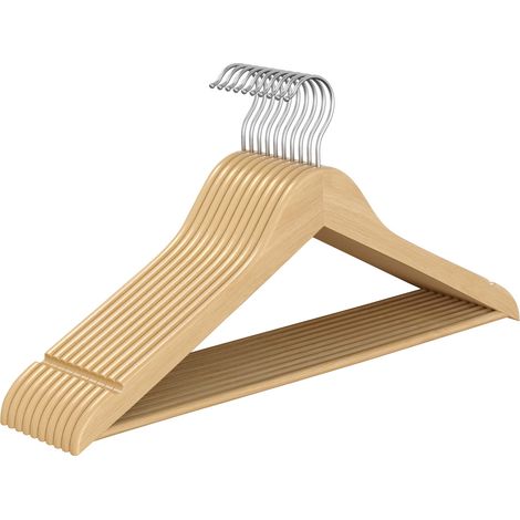 SONGMICS Grucce Appendiabiti Legno, 10 Pezzi, Appendini, Scanalature su Spalle, Gancio Girevole a 360°, Legno di Betulla, Risparmio di Spazio, per Pantaloni Giacche, Beige Naturale CRW035KZ01 (1/5)