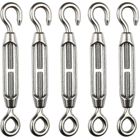 Tendeurs de corde à crochet et œillet M4 en acier inoxydable, robustes, couleur argent, ensemble de 5 pièces (1/4)