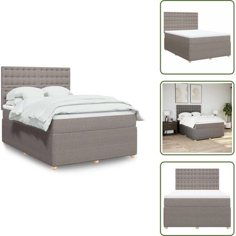Tête de lit réglable - vidaXL Sommier à lattes de lit avec matelas Taupe 140x190 cm Tissu - Surmatelas confortable (1/5)