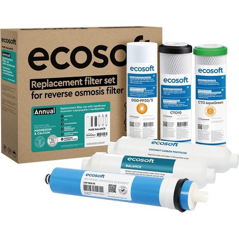 Filtre à osmose inverse - Set de recharges 5 étapes sans pompe - Eau potable domestique avec minéraliseur de calcium - Installation sous évier, 340×245×430 (1/5)