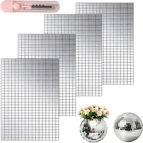 7200 Pièces Mosaique Miroir Mural Autocollant Facettes Adhesif 5x5mmArgent Disco a Coller Adhesif Mosaique Carrelage pour Bricolage Disco fête DIY Décoration (1/5)