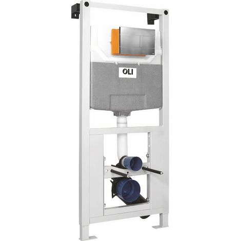 OLI 120 Plus Mechanical Mid Height Concealed Cistern with Wall Frame and Slim Polished Chrome Dual Flush Plate with Rectangular Buttons (1/3)
