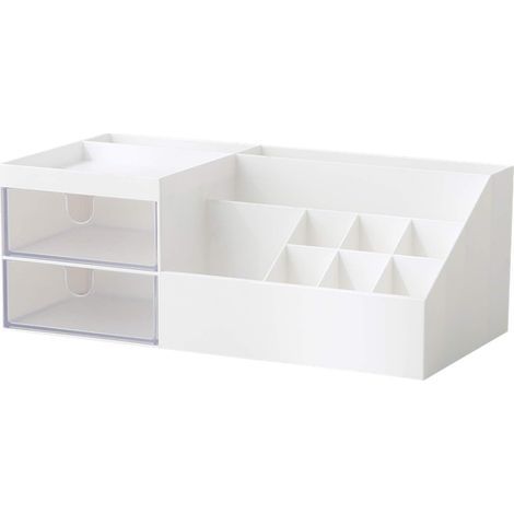Boîte de rangement pour cosmétiques/maquillage, mini-rangement de bureau pour fournitures de bureau, comptoir de salle de bain ou commode, blanche (1/5)