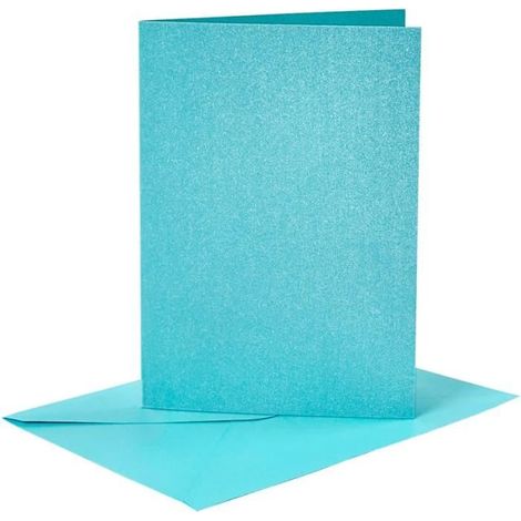 Cartes et enveloppes - Bleu nacré - 10,5 x 15 cm - 8 pièces - Papier cartonné épais