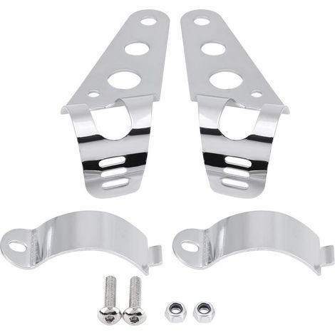 Brackets de Fixation de Phare pour Moto 35-43mm Kit de Collier Chrome Tube de Guidon pour Chopper Cafe Racer 【Kit】 【Wrought Iron】 【Silver/Black】 【Taille 134mm】 【Compatible avec les Motos】 (1/5)