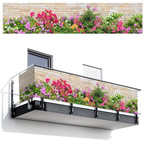 BRISE-VUE POUR BALCON Fleurs - Plantes - Feuilles - Pierres 500x110 cm