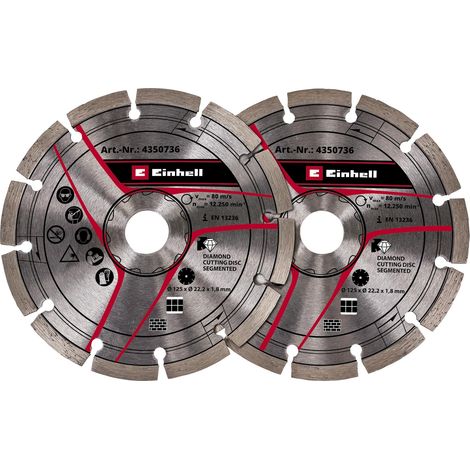 Original Einhell kit de disques de coupe diamant de 125 mm pour rainureuse (Ø 125 mm, 2 unités, alésage central de 22,23 mm, pour rainureuses TC-MA 1300 et TE-MA 1500 Einhell) (4350736)