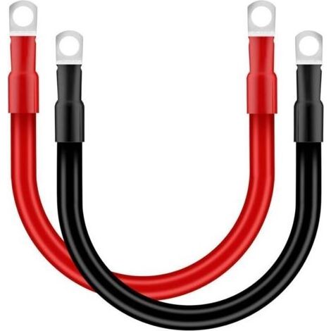 Câble de batterie automobile 20 mm² x 30 cm, calibre 4 AWG, câble pour convertisseur de batterie 12 V avec cosse à œillet M10 pour camion, voiture, moto, bateau, solaire, rouge et noir, lot de 2 (1/4)