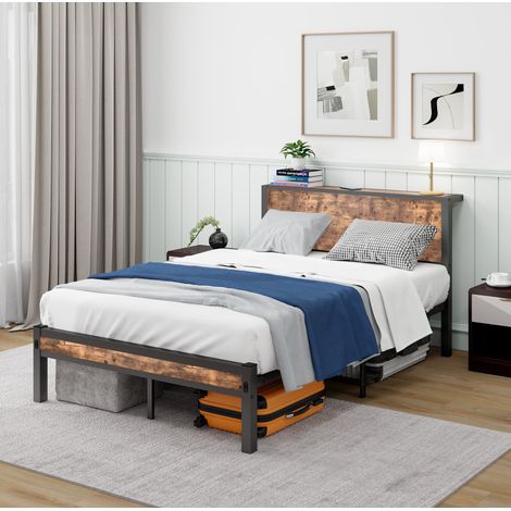 lit 120x200 avec rangement MDF métal brun antique HAVRYA (1/5)