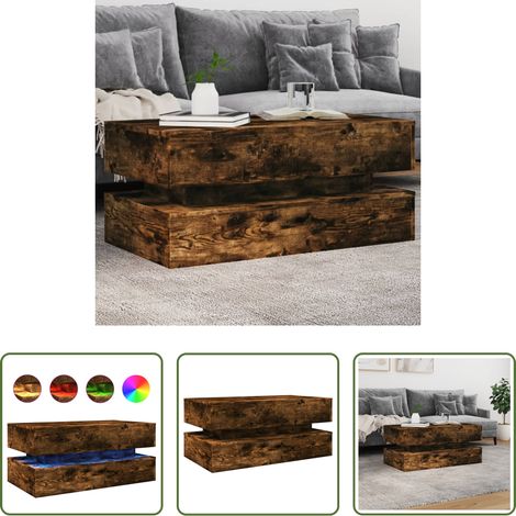 LED Beleuchtung - Couchtisch mit LED-Leuchten Räuchereiche 90x50x40 cm (1/5)