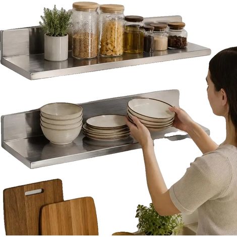 Estante para especias de pared, fabricado en acero inoxidable resistente a la corrosión, color plata. (1/2)