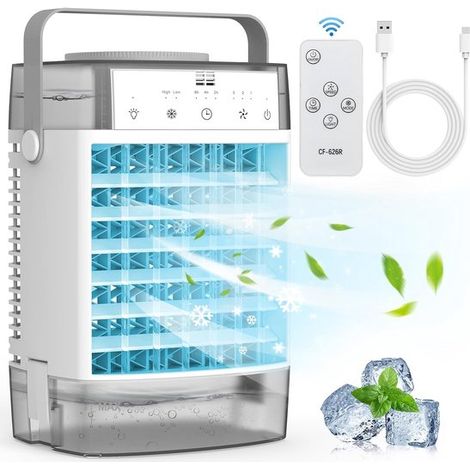 Raffrescatore d'aria ad acqua, condizionatore portatile da 1000 ml, 3 velocità, LED a 7 colori, grigio (1/5)
