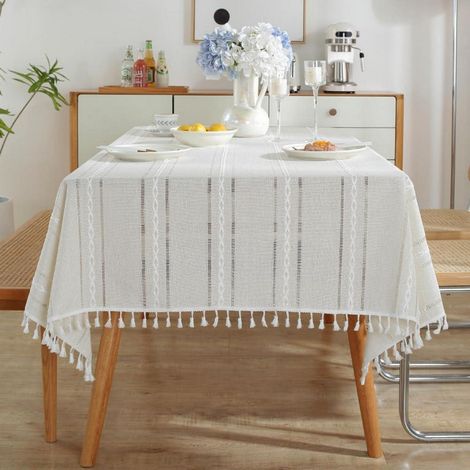 Böhmische Tischdecke mit Quasten 140x180cm Elfenbein Weiß