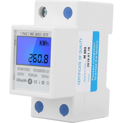 Einphasiger 2P DDM15SD Multifunktions-Energiezähler mit hintergrundbeleuchtetem LCD-Display, 5–80 A (1/5)