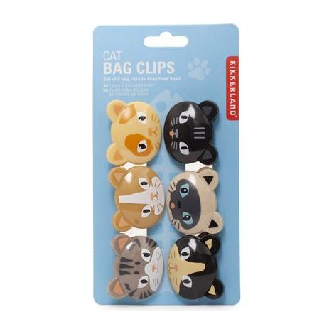 Clips ferme-sachet chat - KIKKERLAND - Lot de 6 - Motif chat - Pour sachets alimentaires - Garde les aliments frais (1/3)