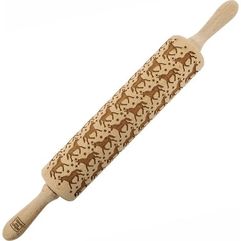 Rouleau à pâtisserie en bois MoodForWood, gravé, 43 cm, avec poignées, idéal pour la pâtisserie - motif licorne (1/5)