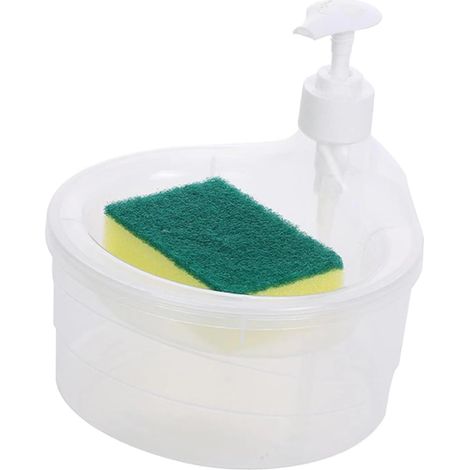 Distributeur de savon transparent 1000ml sans pile, avec porte-éponge, grand format pratique pour cuisine et salle de bain, capacité généreuse, facile à utiliser, réservoir transparent pour maison. (1/5)