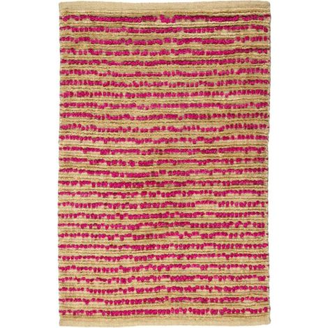 Tapis salon bi-texture beige et fuchsia 60x90 – Tapis artisanal en jute – Design moderne et contemporain – Idéal pour décoration intérieure – Thedecofactory