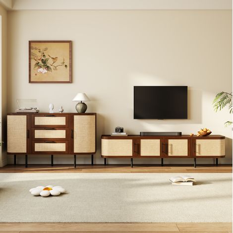 Ensemble meuble TV et buffet 180x40x45/120x40x82 cm MDF noyer, rangement pour salon – MEUBLIV (1/5)