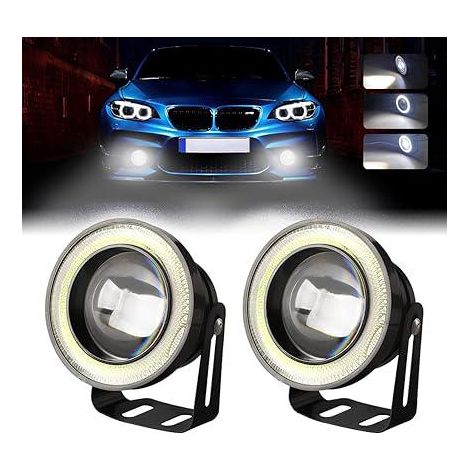 2 ampoules LED antibrouillard de 6,35 cm (2 x 2,5 pouces) 12 V 30 W 6000 K avec feux de jour et anneaux blancs, pour phares de voiture. (1/5)