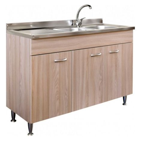 Mobile cucina due ante con lavello inox dx finitura olmo 120x50xH81cm Potres Sabin