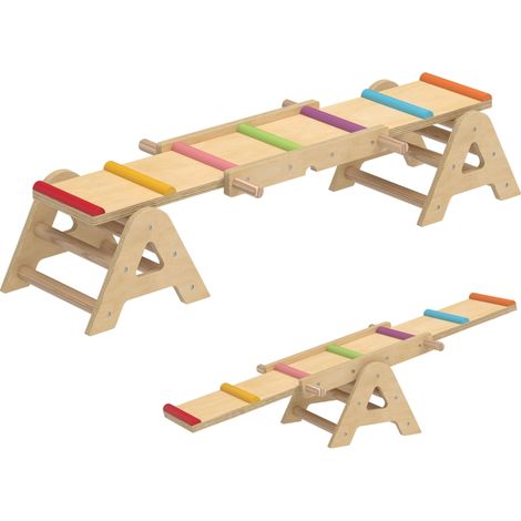 Balançoire d'équilibre 2 en 1 enfants bois poutre bascule jardin planche 133 x 38 x 24 cm