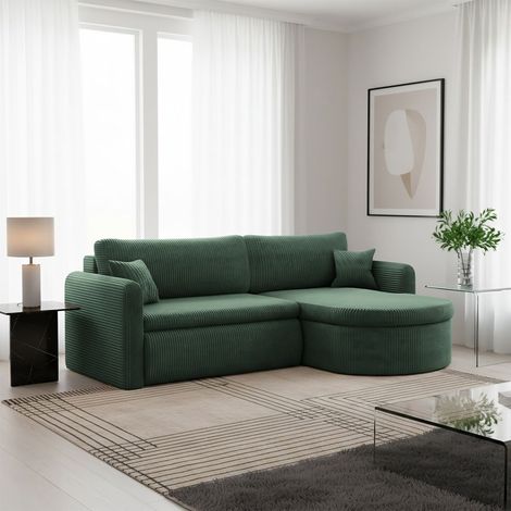 Ecksofa Schlafsofa FELIZ Stoff Poso Grün Ottomane Rechts