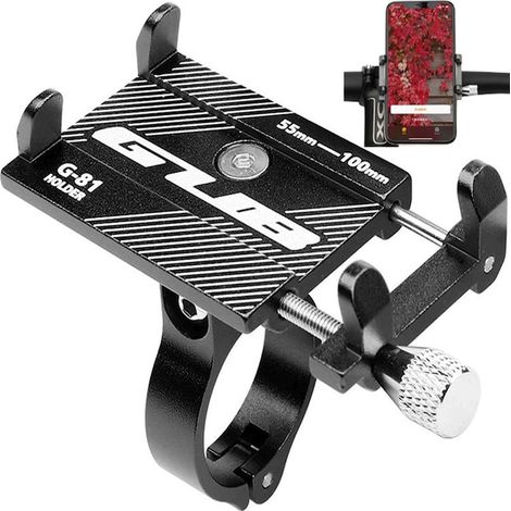 Support de téléphone RETOO MobileTech pour vélo/moto, en aluminium, compatible avec les appareils de 55 à 100 mm, fixation sur guidon (22,2 à 31,8 mm), réglable par vis, couleur noire. (1/5)