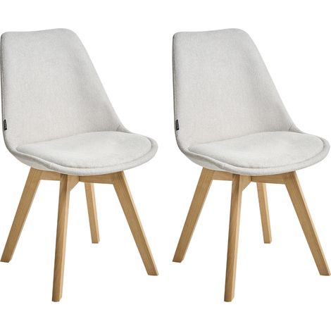 Conjunto de 2 sillas de comedor de poliéster blanco crema madera clara Dakota II (1/5)