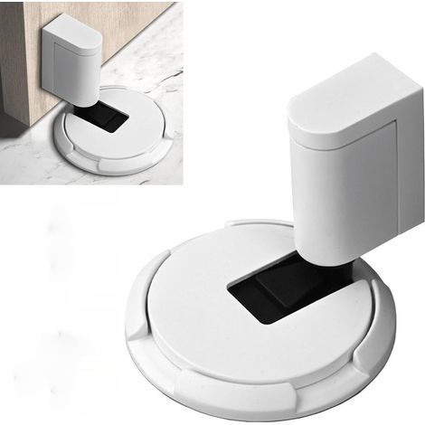 Butée de Porte Magnétique Améliorée, Cale Porte Bloc Porte e Sol Silencieuse en Alliage de Zinc Réglable sans Perforation avec Vis et Adhésif, pour Porte de Salon, Chambre, Cuisine, Bureau (Blanc) (1/5)