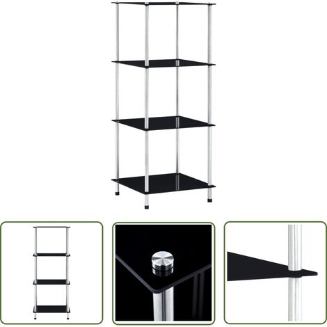 The Living Store Regal mit 4 Ablagen Schwarz 40x40x100 cm Hartglas - Glastürken - Bücherregal Schwarz - Regal Aus Glas - Stehregal - Sideboard (1/5)